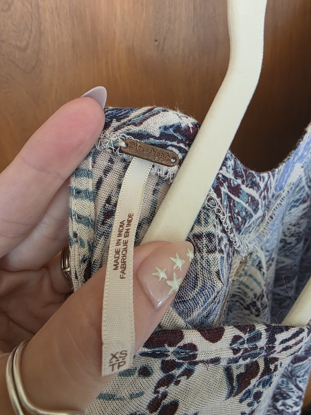 Free People Printed Long Sleeve Keyhole Top - Blue Mix Size Xs - Picture 6 of 9